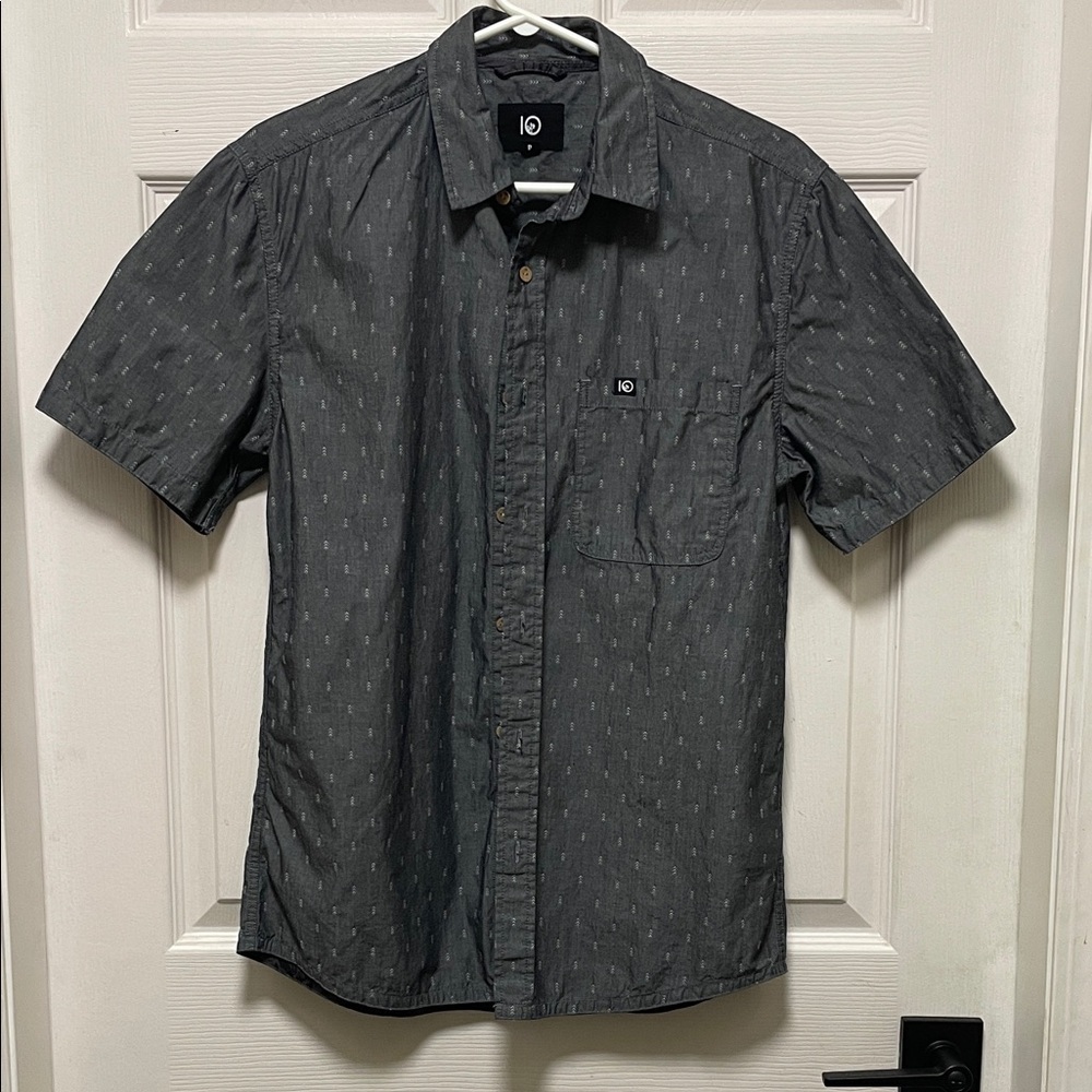 10Tree | Charcoal | Tree Print | Cotton |Button-Down |Short Sleeve Shirt |Size S